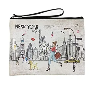 女孩和女士大型时尚可爱纽约纪念品拉链小袋旅行化妆包手袋化妆包