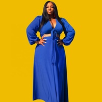 Robe d'été à manches longues pour femmes, ensemble deux pièces, style décontracté, Sexy, couleur unie, grande taille