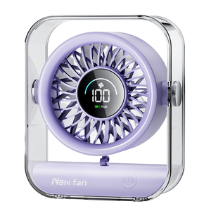 Ventilateur de table à turbine haute vitesse silencieux, design suspendu 3D, circulation d'air froid, affichage numérique, haute technologie, de bureau, à batterie, en plastique - Product Image 1