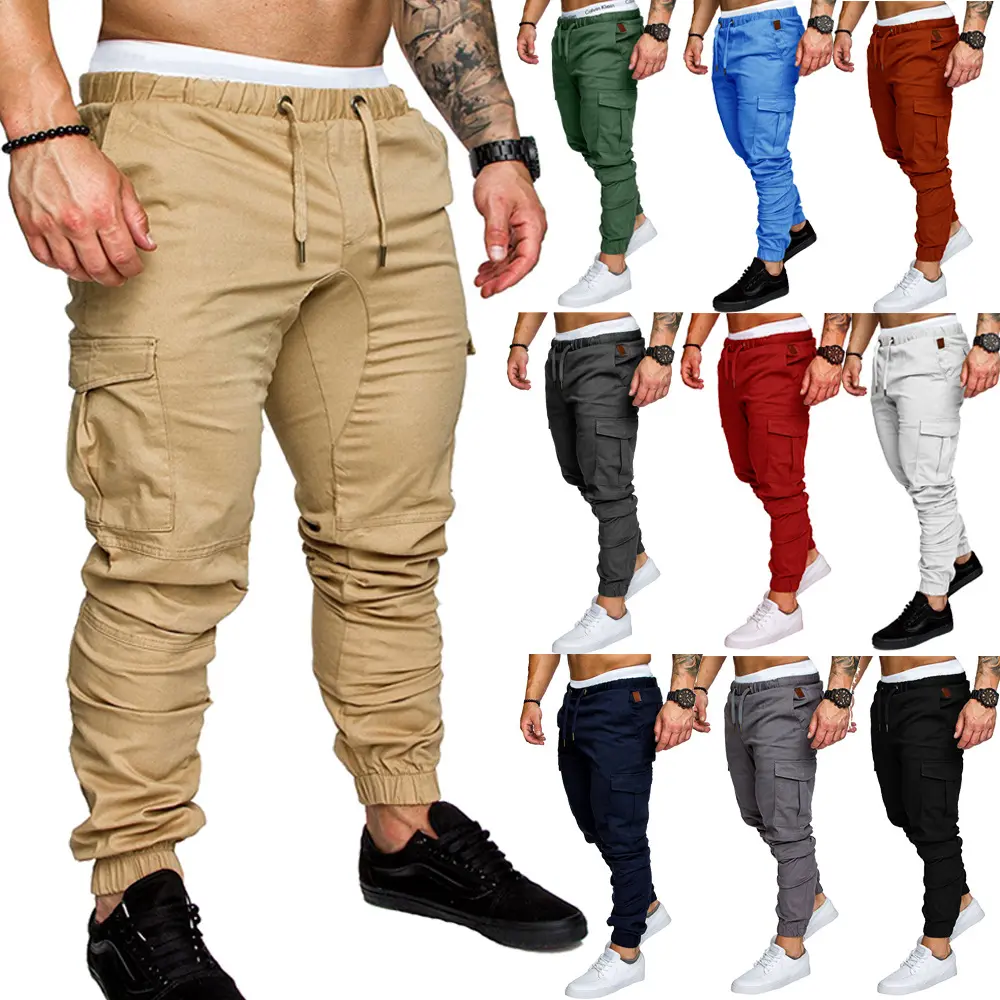 Men's Drawstring Pants Solid Cotton Pleated Pants Men Popular Casual Sport Trousers With Pocket Men's Slim Trouser Pants