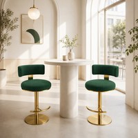 İskandinav Modern Lüks Bar Taburesi Döner Ayarlanabilir Gazlı Liftli Tezgah Sandalyesi Altın Tabanlı Cafe Otel Mutfak Ada Seti için