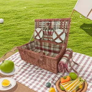 Fábrica Rattan Vime Handwoven Isolado Com Tampa Lidar Com Picnic Basket Box Cesta De Armazenamento Portátil