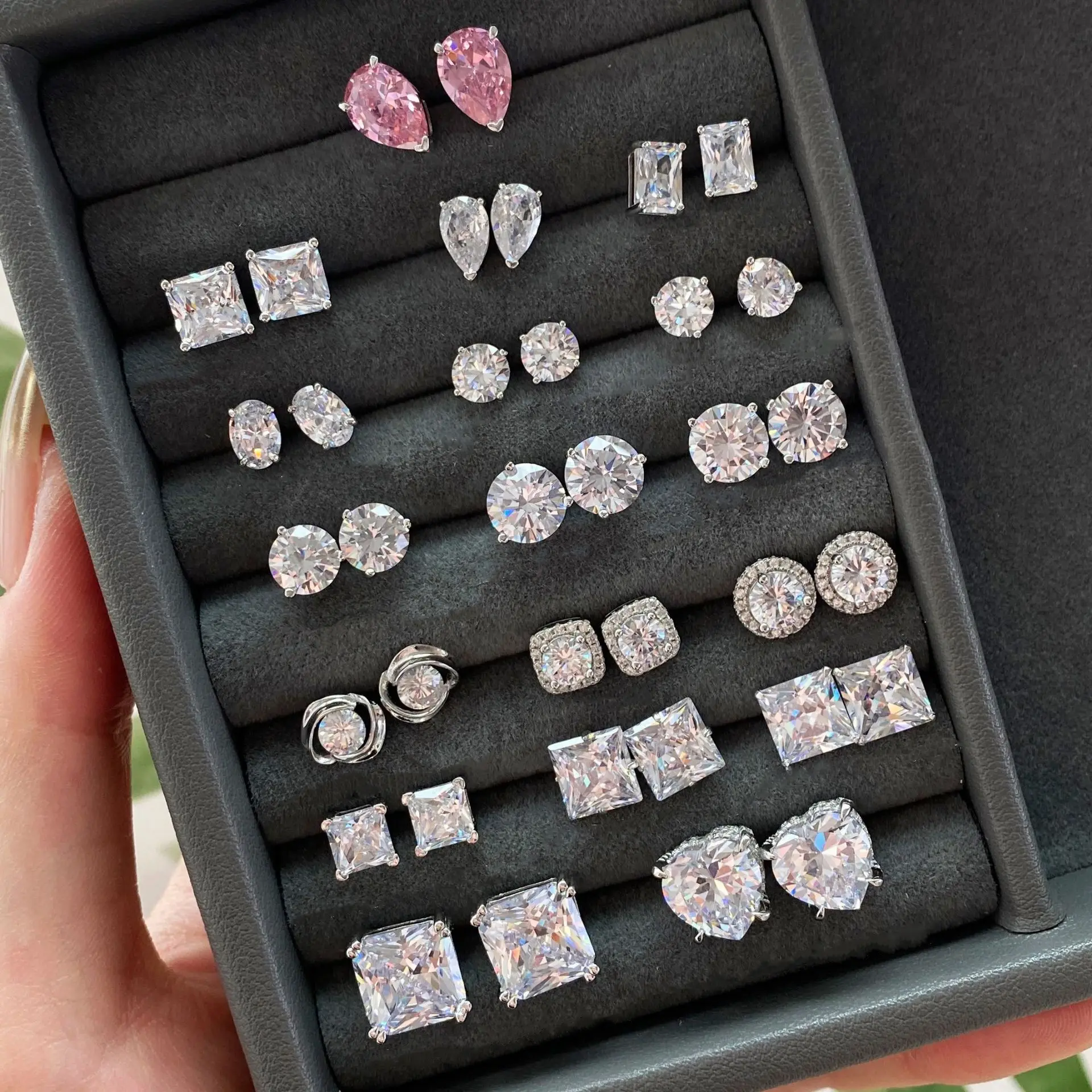 Female Earring 2023 925 Sterling Silver Full Crystal Diamond Jewelry Day Heart CZ Stud Earrings For Women