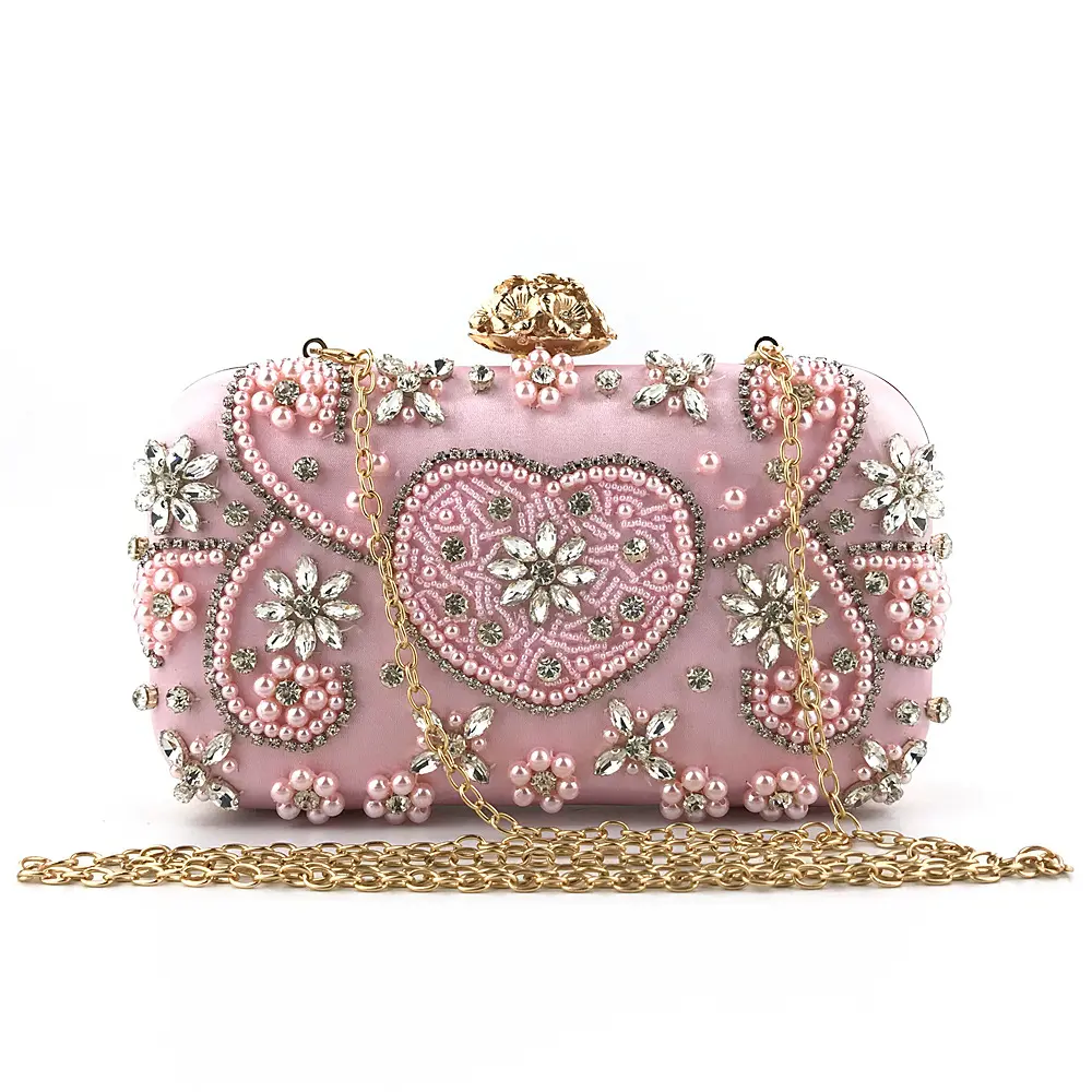 Factory Direct Sell Custom lady's Satin Material Glitter beaded clutch purse evening bag and clutches