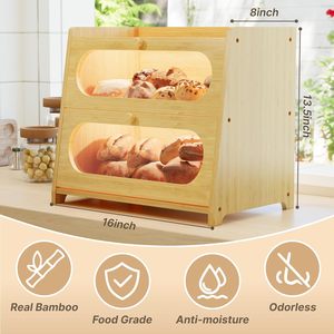 <span class=keywords><strong>Caja</strong></span> de Pan de Bambú Natural y Ecológica Más Vendida con Puerta de Vidrio para una Fácil Visualización, Adecuada para Almacenar una Variedad de Alimentos - Product Image 2