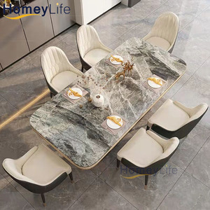 Bàn ăn và ghế đặt khung thép không gỉ sang trọng bàn ăn đặt bàn ăn bằng đá cẩm thạch hiện đại - Product Image 6