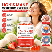 Complément alimentaire à base de champignons Lion's Mane en gummies, saveur naturelle, végétalien, soutien quotidien au bien-être, emballage personnalisé en marque privée
