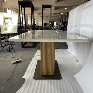 Design White Marble Top Solid Wood Base Dining <b>Tables</b> - Product Image 6