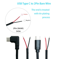 Câble USB Type C mâle vers connecteur 2 broches 20AWG 5V 5A, pour applications créatives DIY et autres connexions d'interface Type C