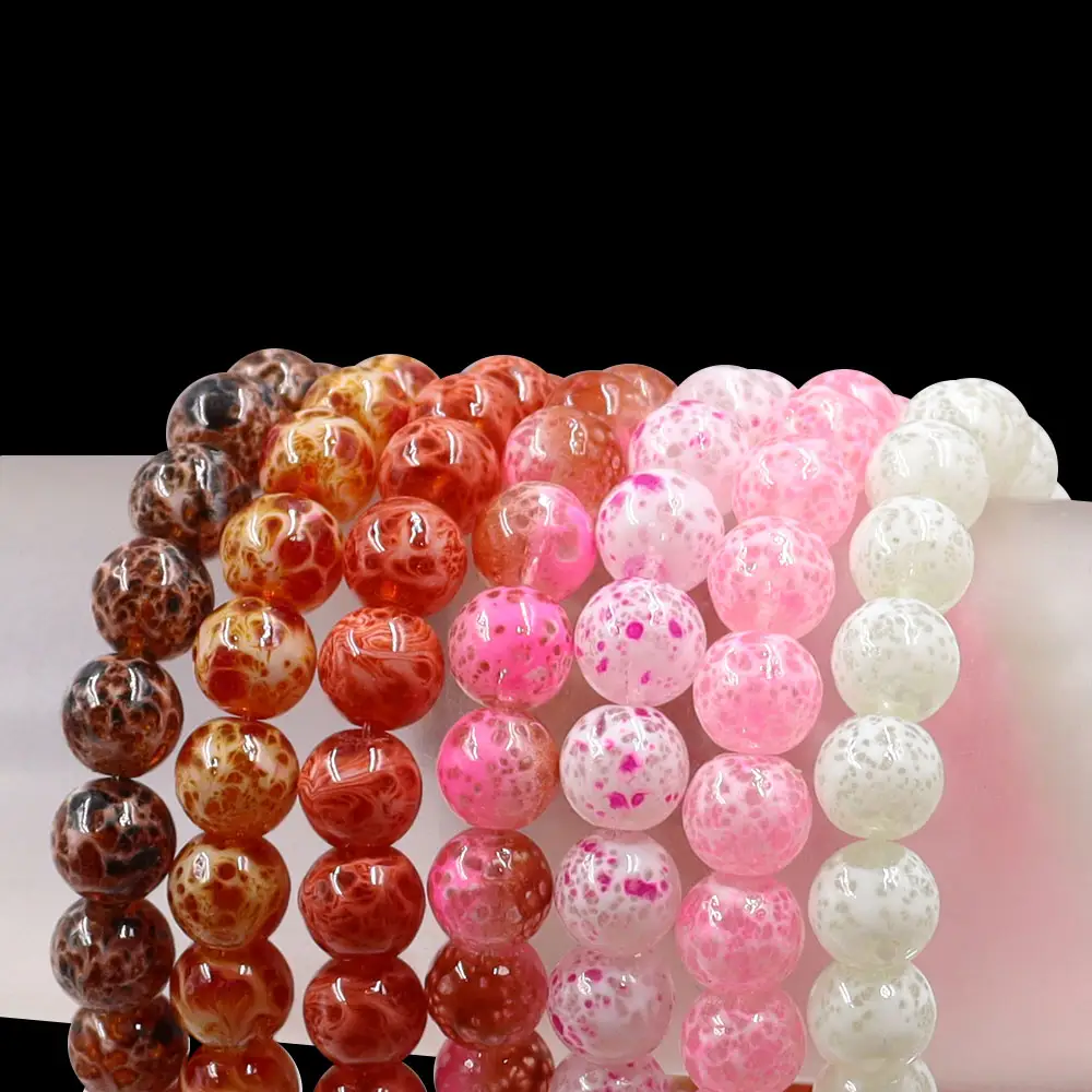 10mm stock for sale 17 colors leopard print glass bead for decoration Round glass beads for jewelry making