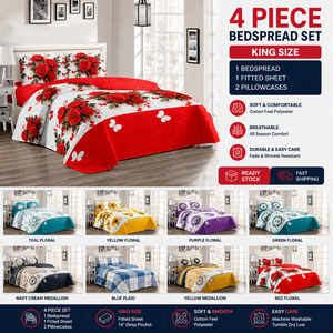 Juego de Cama <span class=keywords><strong>King</strong></span> <span class=keywords><strong>Size</strong></span> de 4 Piezas, Colcha Acolchada, Cubrecama con Sábana Ajustable y 2 <span class=keywords><strong>Fundas</strong></span> de Almohada, Stock Disponible - Product Image 1