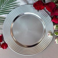 100 assiettes de présentation en métal argenté, noir et or, en plastique, de 13 pouces, en vrac, pour mariage