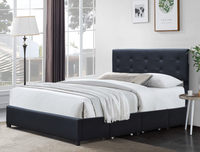 Cadre de lit de rangement rembourré en similicuir noir de taille Queen avec quatre tiroirs, fabricant chinois