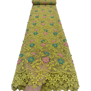 Tissu en dentelle guipure brodée 3D fleurs marguerites de luxe NI.AI, tulle, pour robe de soirée africaine, nigériane, sénégalaise, Aso Ebi - Product Image 6
