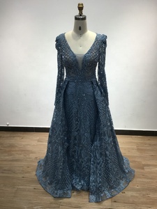 DKN108 <span class=keywords><strong>robe</strong></span> <span class=keywords><strong>de</strong></span> mère <span class=keywords><strong>de</strong></span> mariée élégante manches longues col en v organza dentelle perles grande taille musulman fête formelle robes d'invité <span class=keywords><strong>de</strong></span> mariage - Product Image 5