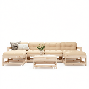 Ensemble de salon de jardin en pin naturel, bois massif, 6 places, mobilier d'extérieur, design contemporain, durable et élégant - Product Image 1