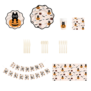 DAMAI Little Cat and Pumpkin Halloween Party <b>Table</b> Decoration Disposable Paper Plates Served 10 Guests Tableware Sets - Product Image 3