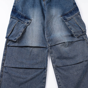 <span class=keywords><strong>Jeans</strong></span> Cargo Baggy Personalizzati per Uomo, Pantaloni in Denim Lavato a Gamba Larga con Grandi Tasche <span class=keywords><strong>Laterali</strong></span> - Product Image 3