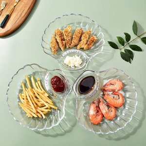 Wishome <span class=keywords><strong>Assiette</strong></span> à raviolis <span class=keywords><strong>en</strong></span> <span class=keywords><strong>verre</strong></span> <span class=keywords><strong>en</strong></span> forme de coquille avec <span class=keywords><strong>compartiment</strong></span> intégré pour sauce, plat de service élégant pour raviolis et apéritifs - Product Image 1