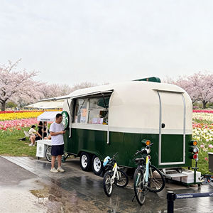 Food Truck Retro Verde y Blanco Diseñado para Reuniones Otoñales en el Parque, Sirve Helados, Lattes Especiales y Postres Caseros - Product Image 3