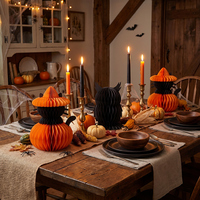 Lot de 3 décorations en papier nid d'abeille pour Halloween : Citrouille, Chat Noir, Hibou – Effet 3D, Écologiques et Réutilisables pour Fêtes d'Automne et Tables de Récolte