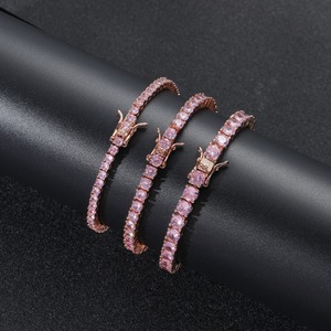 Pulsera de tenis de lujo con micro pavé de circonitas rosas, chapada en oro rosa, de 3/4/5 mm, pulsera de tenis con circonitas rosas de 7 y 8 pulgadas - Product Image 1