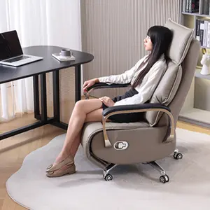 Kursi kantor ergonomis, dudukan kulit mewah Modern dapat disesuaikan manajer putar eksekutif