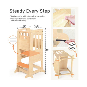 Tour d'apprentissage pour tout-petits - <span class=keywords><strong>Tabouret</strong></span> d'apprentissage anti-basculement en bois naturel pour enfants de 18 mois à 6 ans, capacité de 150 lb, <span class=keywords><strong>tabouret</strong></span> de <span class=keywords><strong>cuisine</strong></span> à 3 hauteurs - Product Image 2