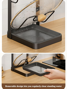 Support de couvercles de cuisine à 2 niveaux avec plateau d'égouttage amovible, organisateur de comptoir multifonctionnel pour couvercles de casseroles, planches à découper et ustensiles - Product Image 4