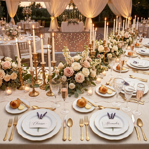 Service de table en céramique blanc festonné de luxe personnalisé, écologique, réutilisable, durable, avec bordure en or véritable pour mariage - Product Image 2