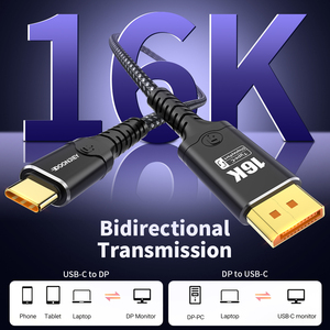 <span class=keywords><strong>Cable</strong></span> USB C DisplayPort de alta calidad, <span class=keywords><strong>cable</strong></span> trenzado bidireccional de 16K para proyector de teléfono móvil portátil, <span class=keywords><strong>Cable</strong></span> 8K 60Hz DP tipo C - Product Image 2