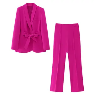 2023 Latest fashion women's wear solid popular lapel suit jacket suit with belt