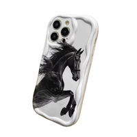 Étui de protection en silicone TPU à bords ondulés avec motif cheval noir pour iPhone 11 12 13 14 15 16 17 Pro Max