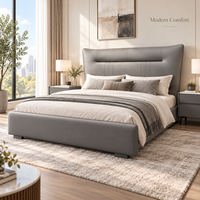 Lit à baldaquin moderne gris en cuir écologique avec sommier à lattes en bois réglable, lit plateforme rembourré pour appartement, hôtel, villa, chambre à coucher