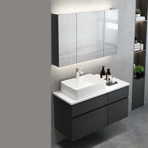 Stile del giappone parete ad angolo moderno bagno mobili da bagno in legno vanità
