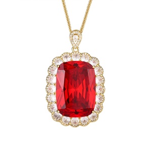 Collier pendentif en zircon coloré plaqué or cuivre, serti clos, 20*28mm, tendance et écologique, pour femme, usage quotidien, vente en gros - Product Image 1
