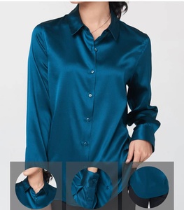 Camicia di alta qualità elegante e naturale di seta di gelso a manica lunga tinta unita con bottone morbida e traspirante camicetta da pendolare - Product Image 6