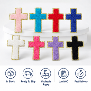 Set di Toppe a <span class=keywords><strong>Croce</strong></span> Cristiana all'Ingrosso, Emblemi Religiosi Varsity, Adesivi in Tessuto Spugna con Bordo Dorato Glitterato, Pronta Consegna - Product Image 2