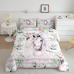 Juego de edredón de caballo de flor de cerezo, decoración de animales salvajes, ropa de cama para niños y adolescentes, juego de edredón de <span class=keywords><strong>3</strong></span> piezas en Stock - Product Image 1