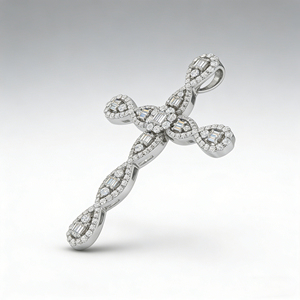 CUSTOM SILVER 10K/14K/18K GOLD PLATED LAB GROWN CVD DIAMOND CLASSIC ENGAGEMENT GIFT SWEATER <b>CHAIN</b> NECKLACE <b>CROSS</b> PENDANT - Product Image 2