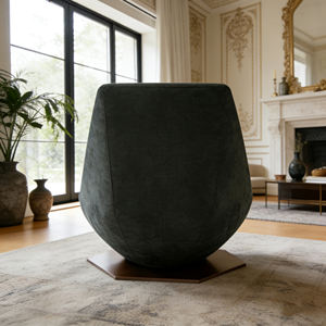 Fauteuil design avec forme sculpturale fluide en forme d'œuf, revêtement en cuir suédé et base en fibre de verre pour maison et hôtel de luxe - Product Image 5