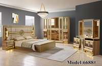 Ensemble de meubles de chambre à coucher de luxe avec tête de lit lumineuse, lit king size, cadre en bois double, ensemble complet de meubles de chambre à coucher modernes turcs