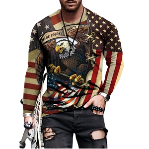 <b>Men's</b> Long Sleeve American Flag Eagle Print T-<b>Shirt</b> Sublimation Casual O-Neck Regular Fit Pattern Design - Product Image 1