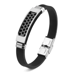 Mannen Sieraden Rvs Sluiting Stopper Siliconen Verstelbare Polsband Bangle Armband