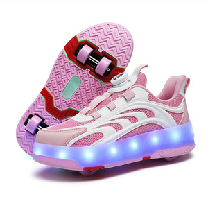 Roller Shoes For Kids With Flashing Lights Mesh Material Double Row Wheels Size 28 To 40 - Product Image 1