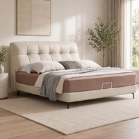 Lit double en bois compact pour chambre à coucher, résistant aux rayures, résistant aux griffures des chats, revêtement en cuir, meubles OEM pour hôtel et appartement