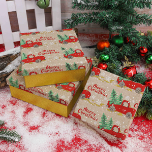 New <b>Christmas</b> Gold Foil Gift <b>Box</b> Square Jewelry <b>Box</b> with Top and Bottom Cover Made of Hemp Cloth and Dusting Powder Material - Product Image 3