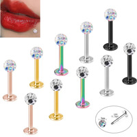 Fashionable Minimalist Full-diamond Ball Lip Stud Earrings, Stainless Steel, Multi-color Electroplated Piercing Jewelry