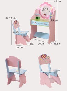 Lovely Mirror Kids <strong>Dressing</strong> <strong>Table</strong> for Lady Girl <strong>Princess</strong> Chair Set Kids Wood Vanity <strong>Table</strong> - Product Image 6