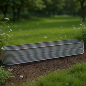 Jardinière surélevée en acier thermolaqué gris, elliptique, 173,2 x 31,5 x 26,8 pouces, style rustique, pour fleurs et plantes vertes - Product Image 2